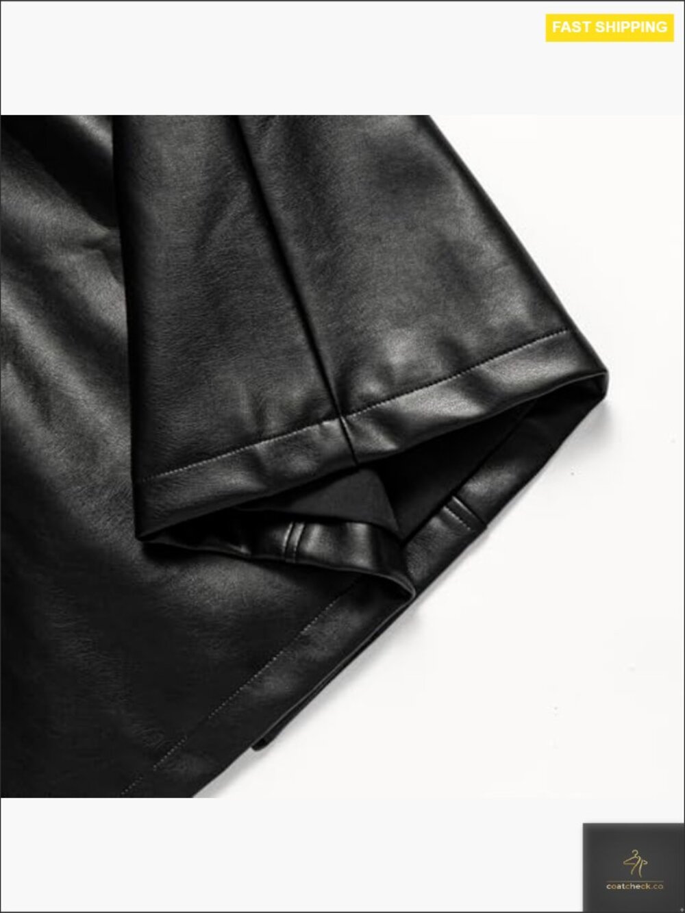 Faux Leather Trench Coat Long Sleeve Motorcycle Biker Belted Overcoat - Picture 6 of 7